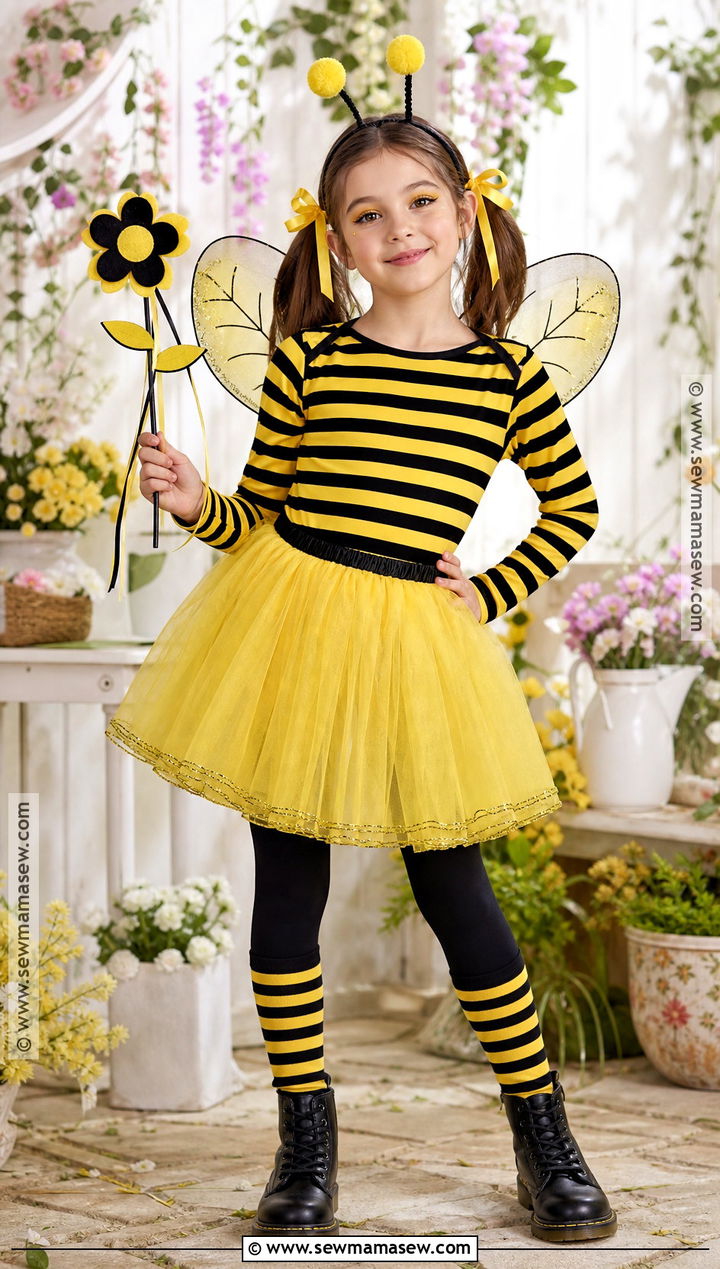Bumblebee Costume With Striped Dress - 35 Girl Costume Ideas