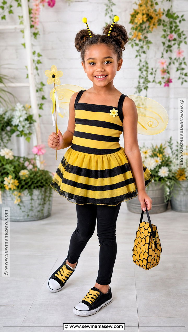 Bumblebee Costume With Striped Dress - 35 girls halloween costumes for kids