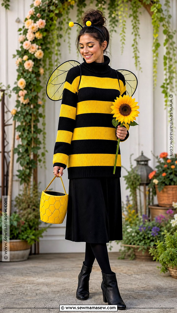 Bumblebee Costume With Striped Sweater - 40 Modest Halloween Costumes
