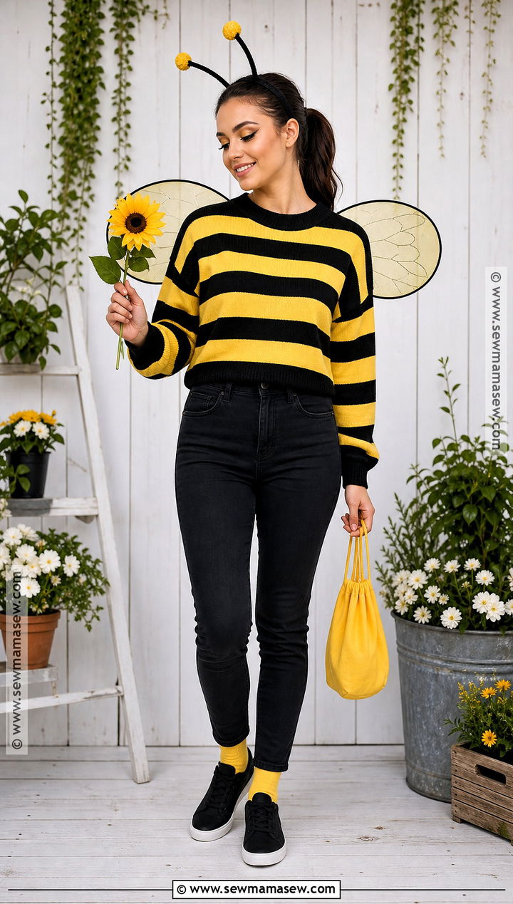 Bumblebee Costume With Striped Top - 30 simple halloween costume ideas for women