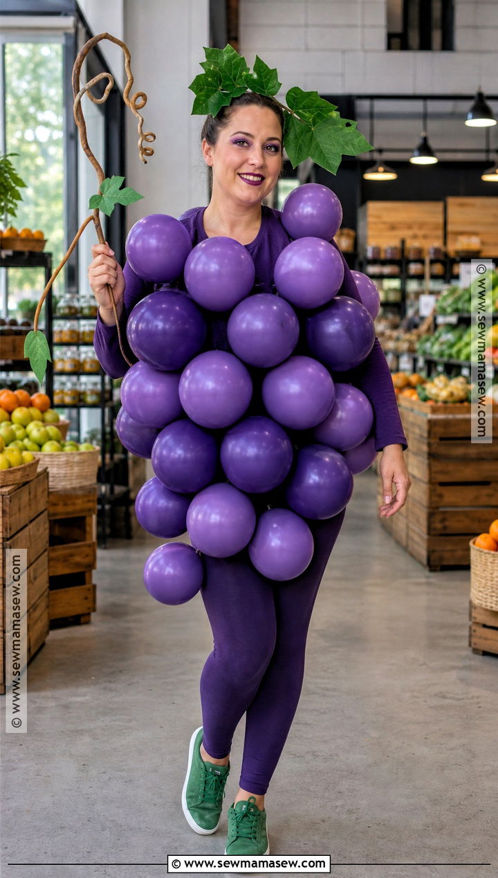 Bunch Of Grapes Costume With Purple Balloons - 30 Low Budget Halloween Costumes