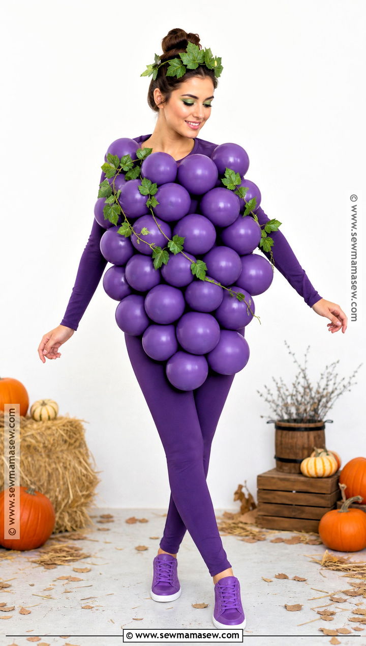 Bunch Of Grapes Costume With Purple Balloons - 35 quick halloween costumes last minute
