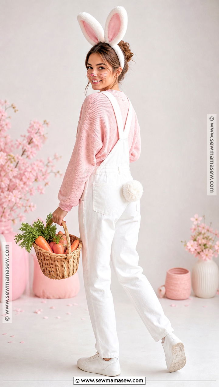 Bunny Costume With Pink Cardigan - 30 Cute And Easy Halloween Costumes