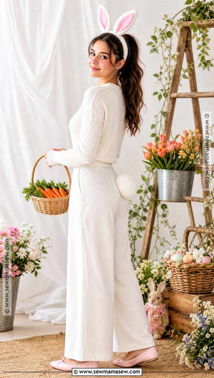 Bunny Costume With White Sweater - 30 simple halloween costume ideas for women