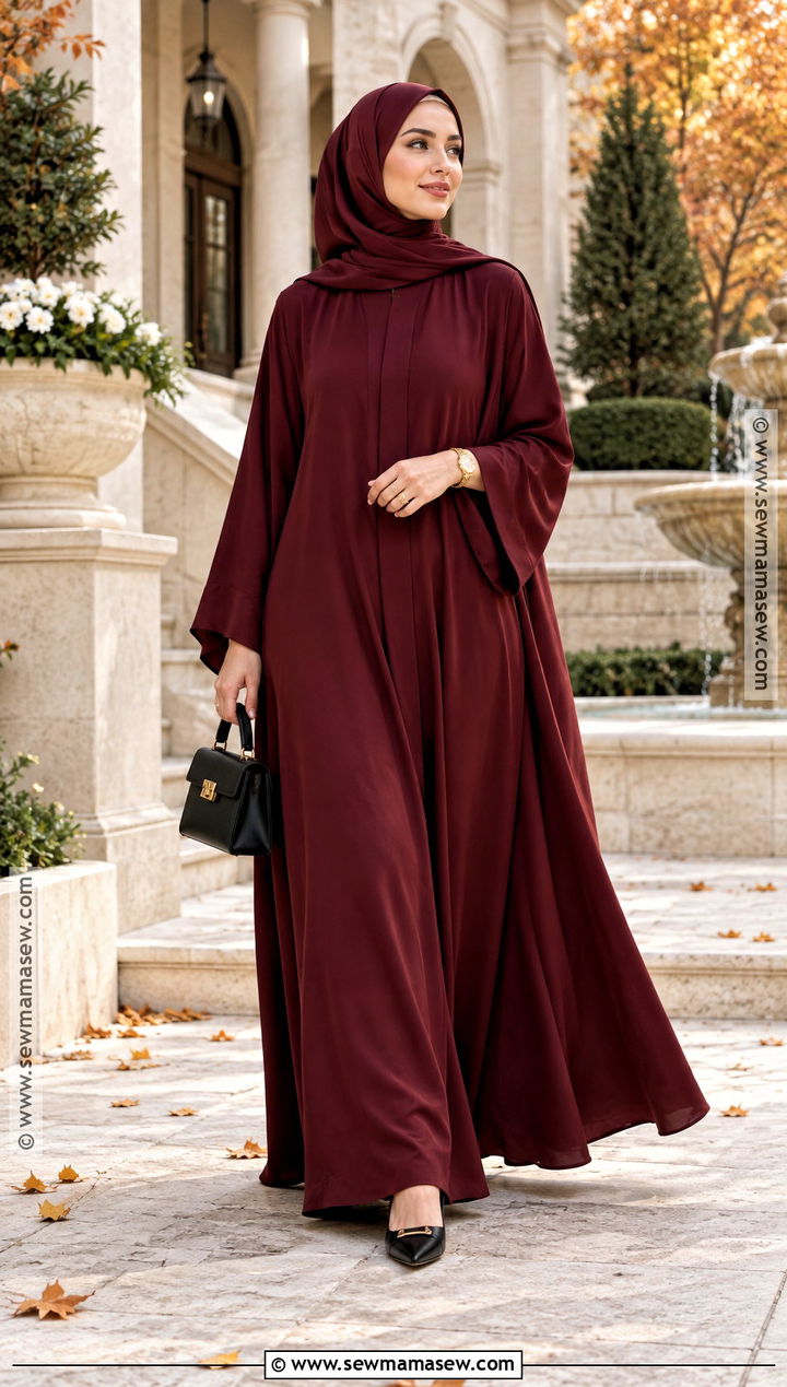 Burgundy Abaya And Matching Hijab Outfit - 20 fall outfits women hijab