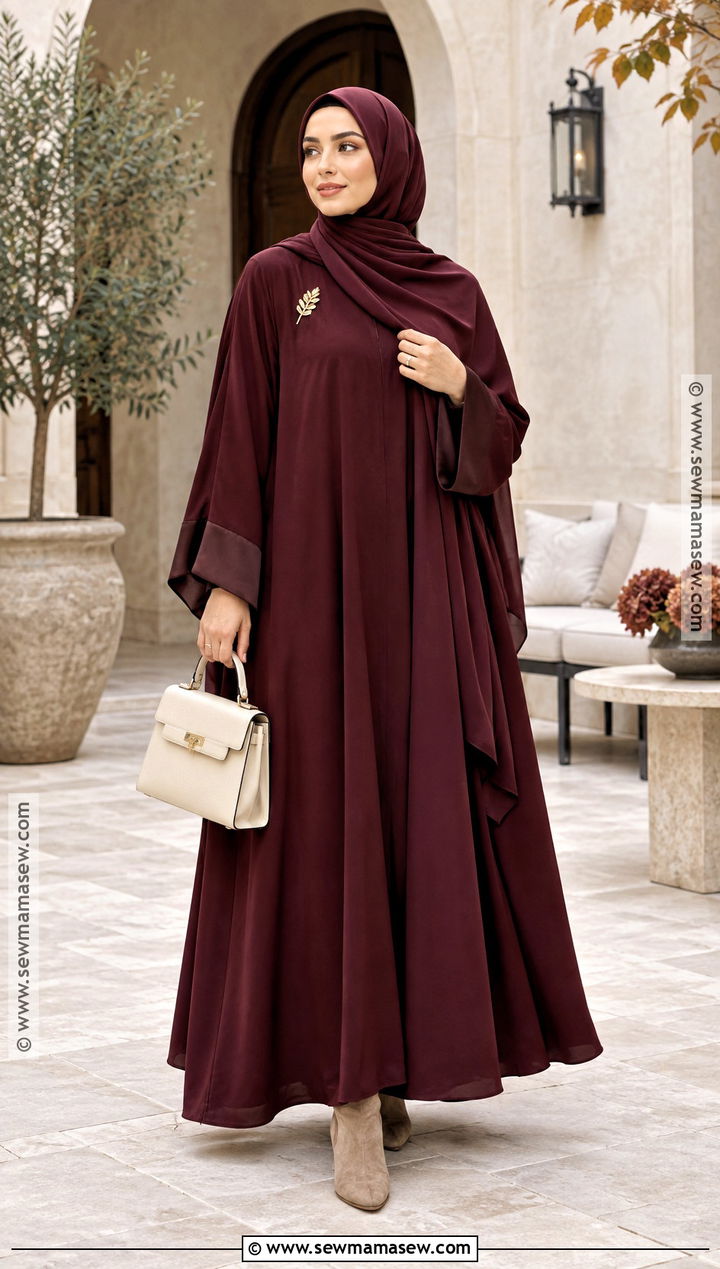 Burgundy Abaya Fall Hijab Outfit - 20 fall outfit hijab ideas