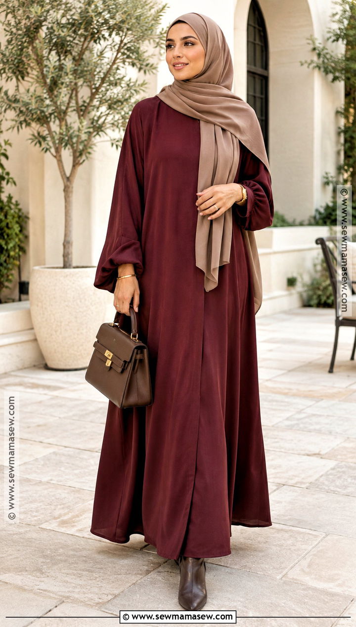 Burgundy Abaya and Taupe Hijab Outfit - 25 fall hijab outfits