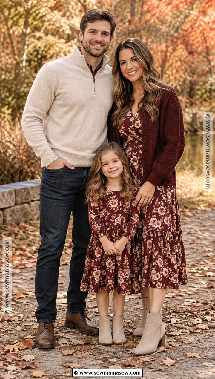 Burgundy And Beige Fall Family Of 3 Photo Outfit - 20 fall family of 3 photo outfits