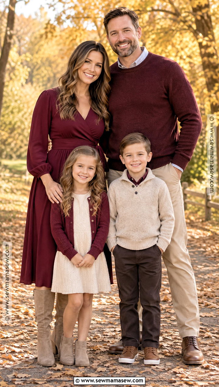 Burgundy And Beige Fall Family Photo Outfits - 15 Family Photoshoot Outfit Ideas Fall