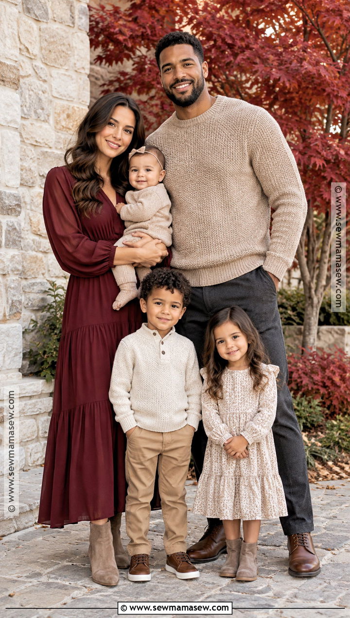 Burgundy And Beige Fall Family Photo Outfits - 20 outdoor family photo outfits fall