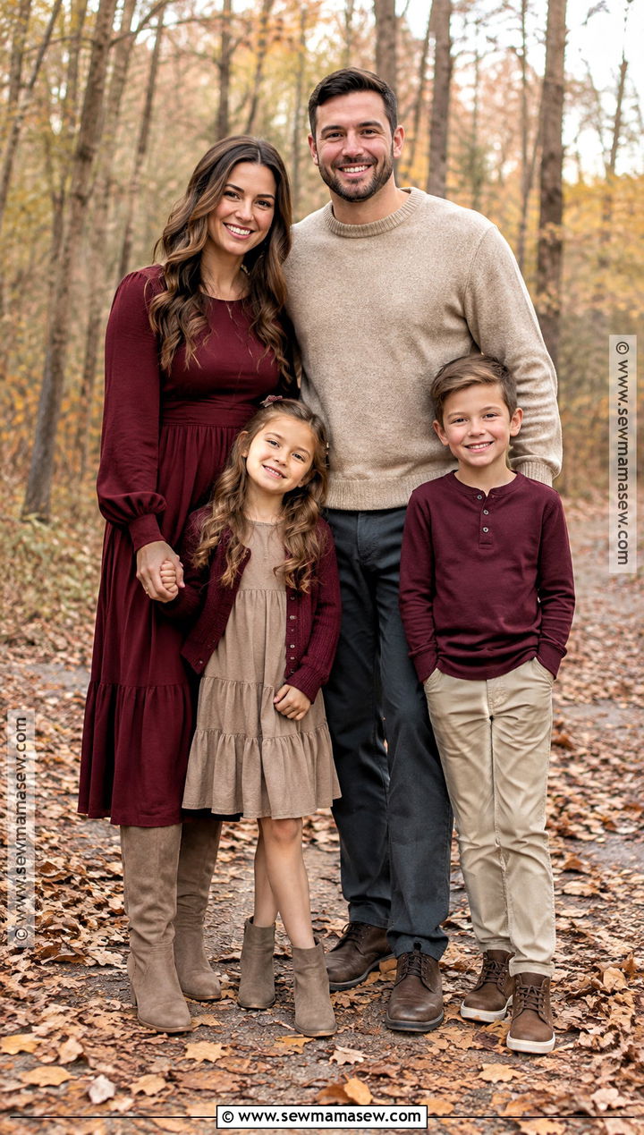 Burgundy And Beige Fall Family Photo Outfits - 15 fall outdoor family photo outfit ideas