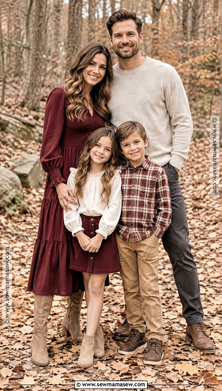Burgundy And Beige Fall Family Picture Outfits - 15 fall family pictures outfits 4 people
