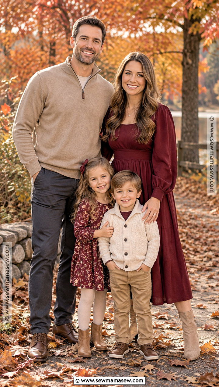 Burgundy And Beige Family Portrait Outfit - 20 Fall Family Portraits Outfits