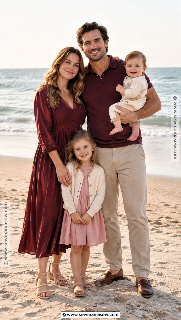 Burgundy And Blush Beach Family Outfit - 15 fall family pictures outfits beach