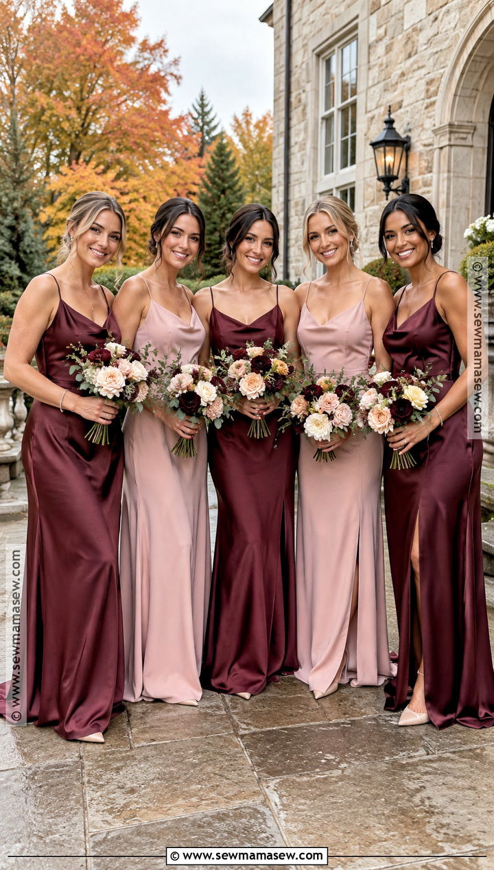 Burgundy And Blush Bridesmaid Dresses - 15 Autumn Wedding Colors Palette Bridesmaid Dresses