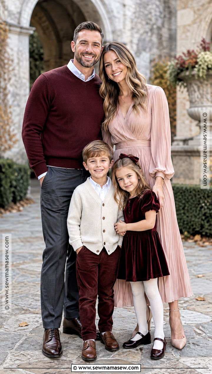Burgundy And Blush Family Photoshoot Outfit - 25 Fall Photoshoot Outfits for Family