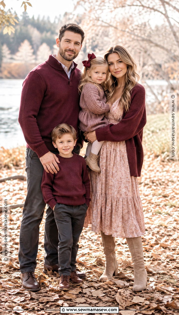 Burgundy And Blush Family Photoshoot Outfits - 15 autumn family photoshoot outfit ideas