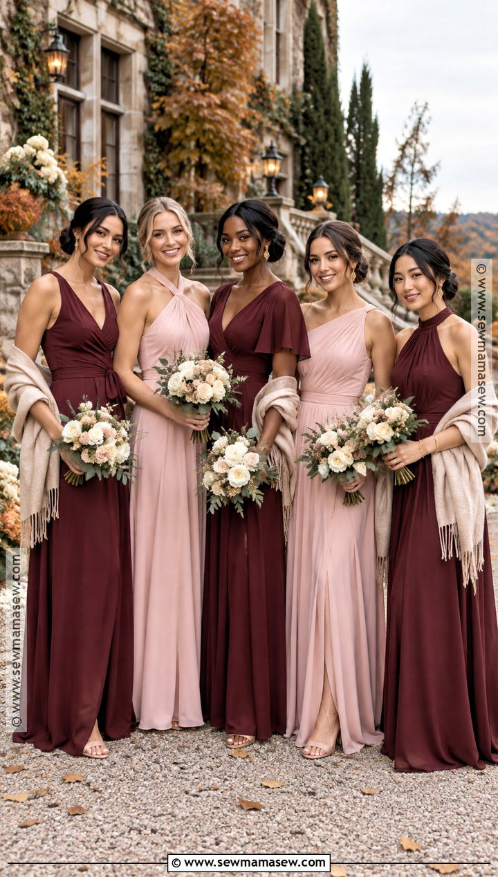 Burgundy And Blush Mismatched Bridesmaid Dresses - 20 mismatch bridesmaid dresses fall