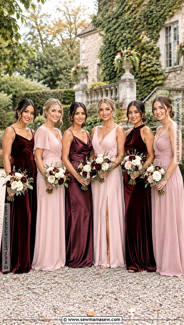 Burgundy And Blush Mismatched Bridesmaid Dresses - 15 Autumn Bridesmaid Dresses Mismatched