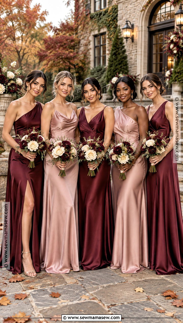 Burgundy And Blush Satin Bridesmaid Dresses - 15 fall mix match bridesmaid dresses