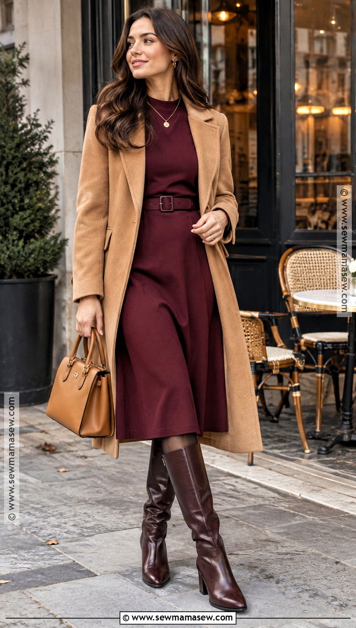 Burgundy And Camel Autumn Outfit - 15 autumn colour palette fashion ideas