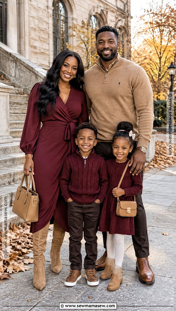 Burgundy And Camel Fall Family Outfits - 15 fall photoshoot outfits family black