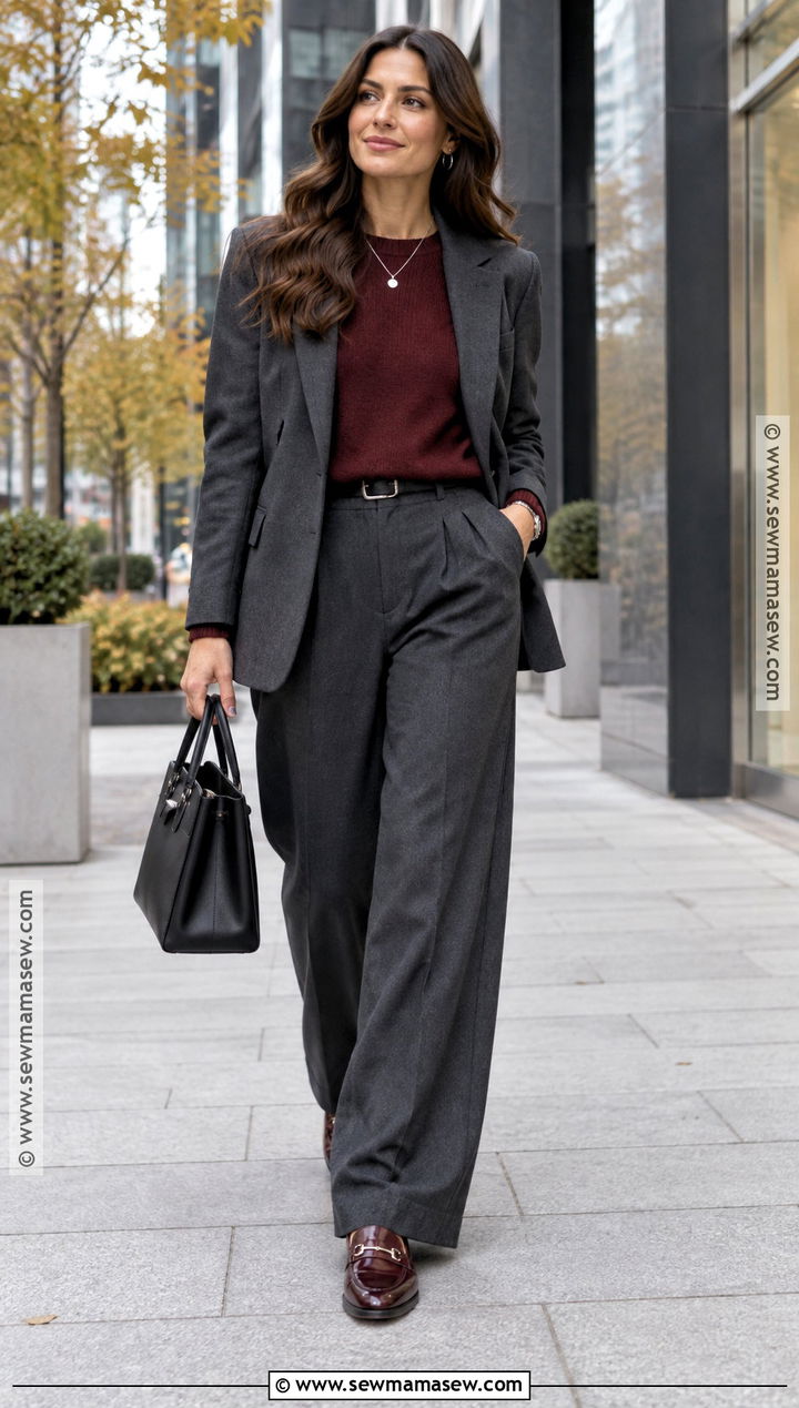 Burgundy And Charcoal Autumn Blazer Outfit - 20 autumn outfits color palettes
