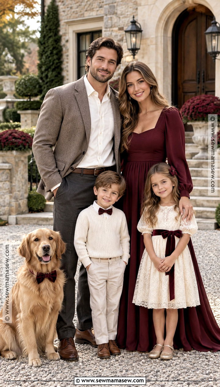 Burgundy And Cream Dressy Fall Family Photo Outfit - 20 simple fall family photo outfits