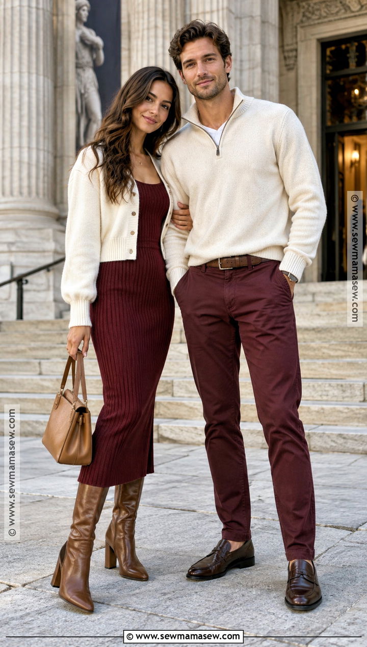Burgundy And Cream Fall Couples Outfit - 15 cute fall couples outfits