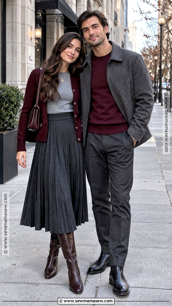 Burgundy And Gray Autumn Couple Outfit - 20 autumn couple outfit ideas