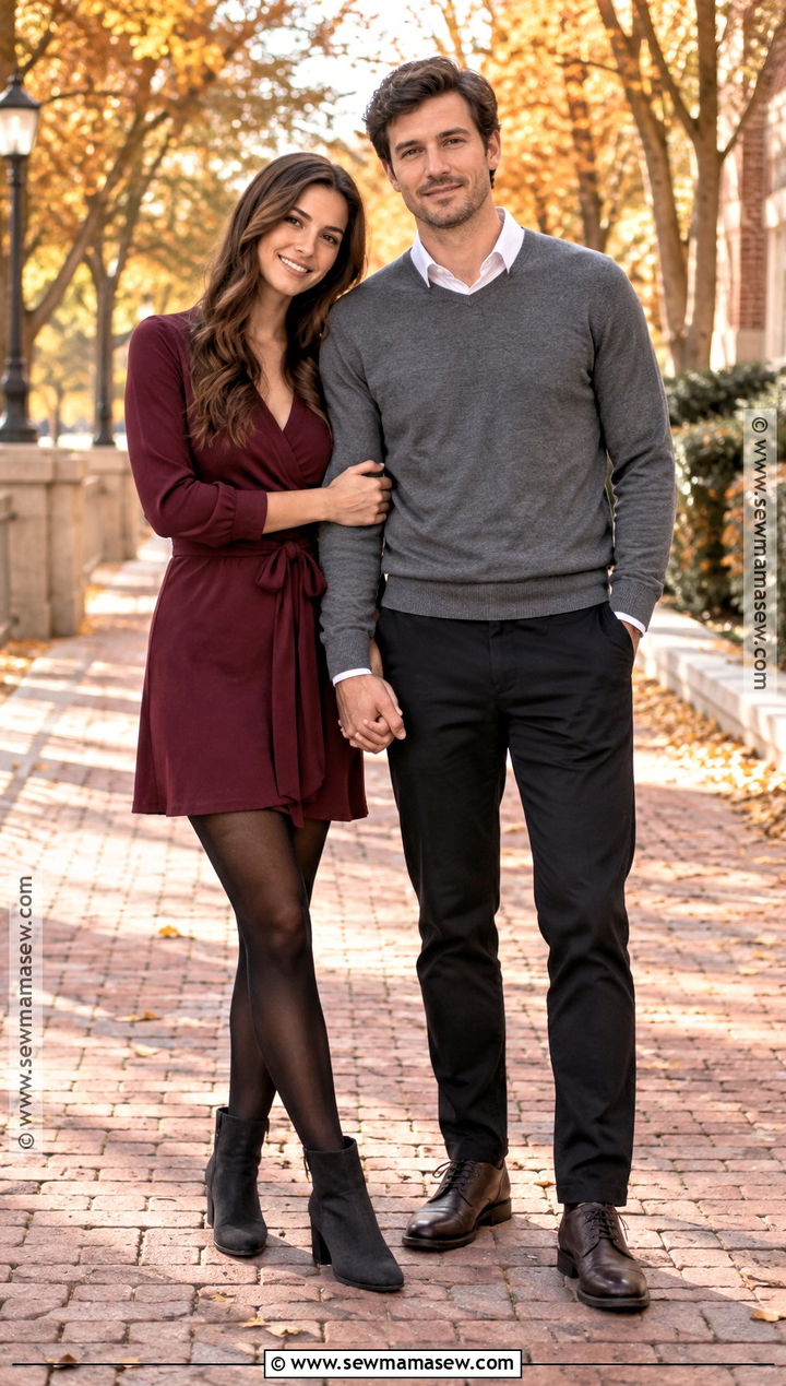 Burgundy And Gray Fall Couples Photoshoot Outfit - 25 fall couples photoshoot outfits