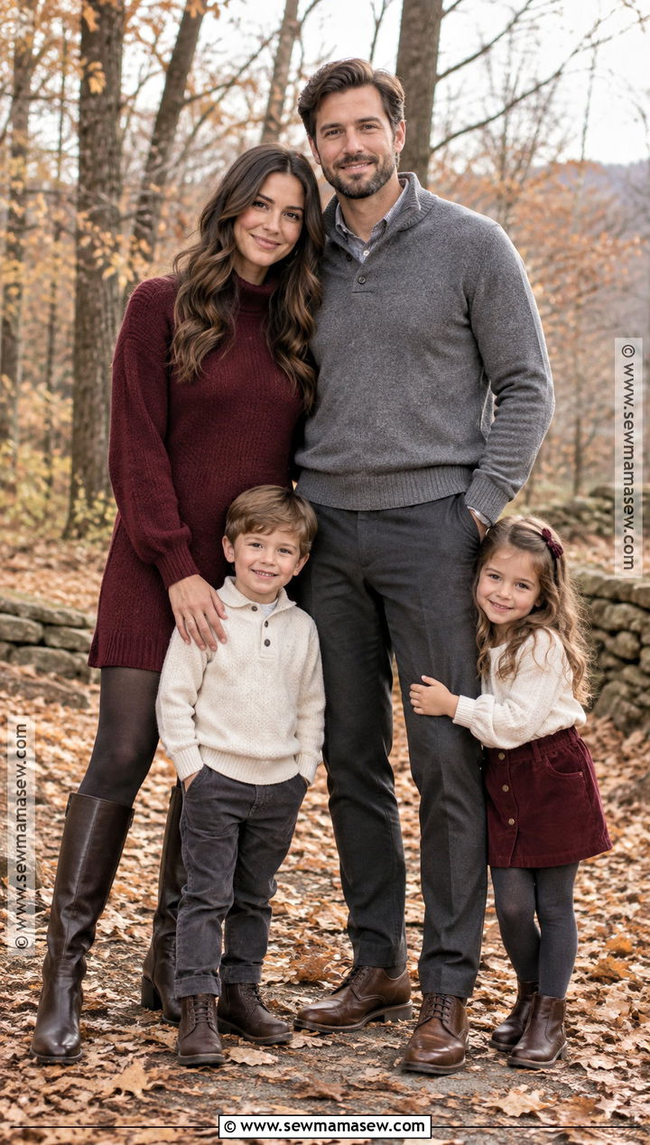 Burgundy And Gray Fall Family Photo Outfit - 20 simple fall family photo outfits