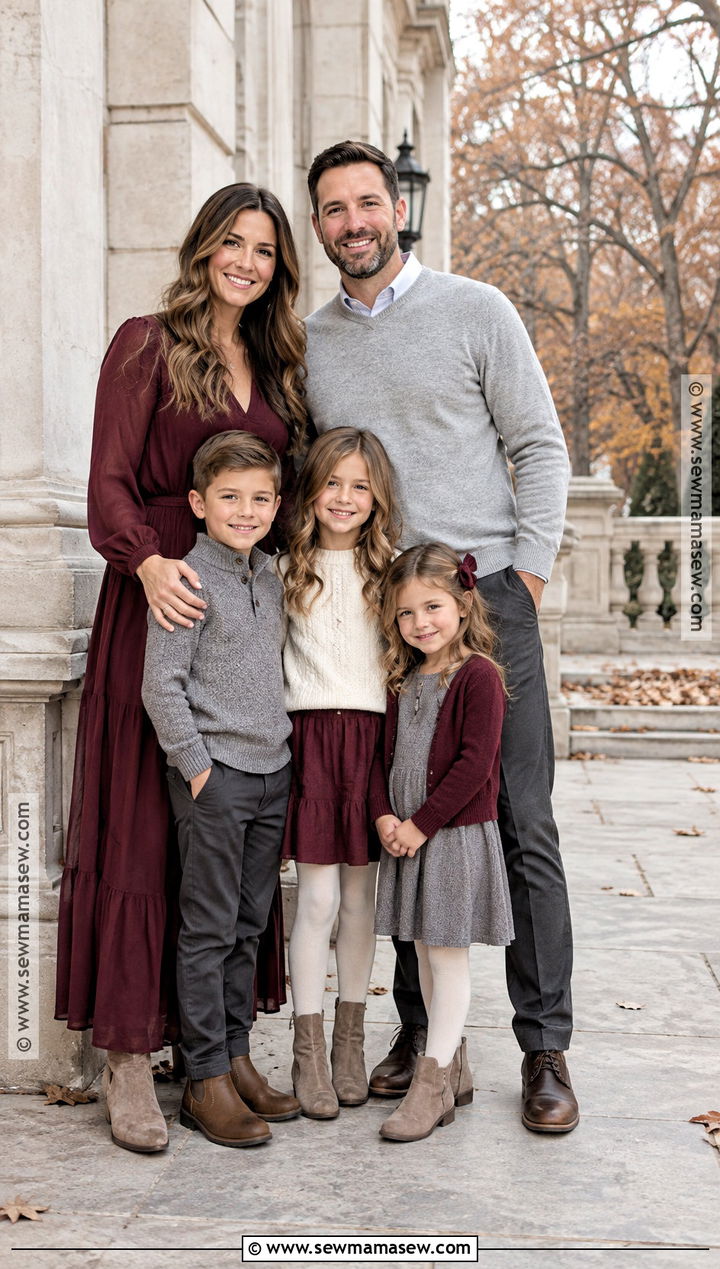 Burgundy And Gray Fall Family Photo Outfits - 15 family photo outfits ideas fall