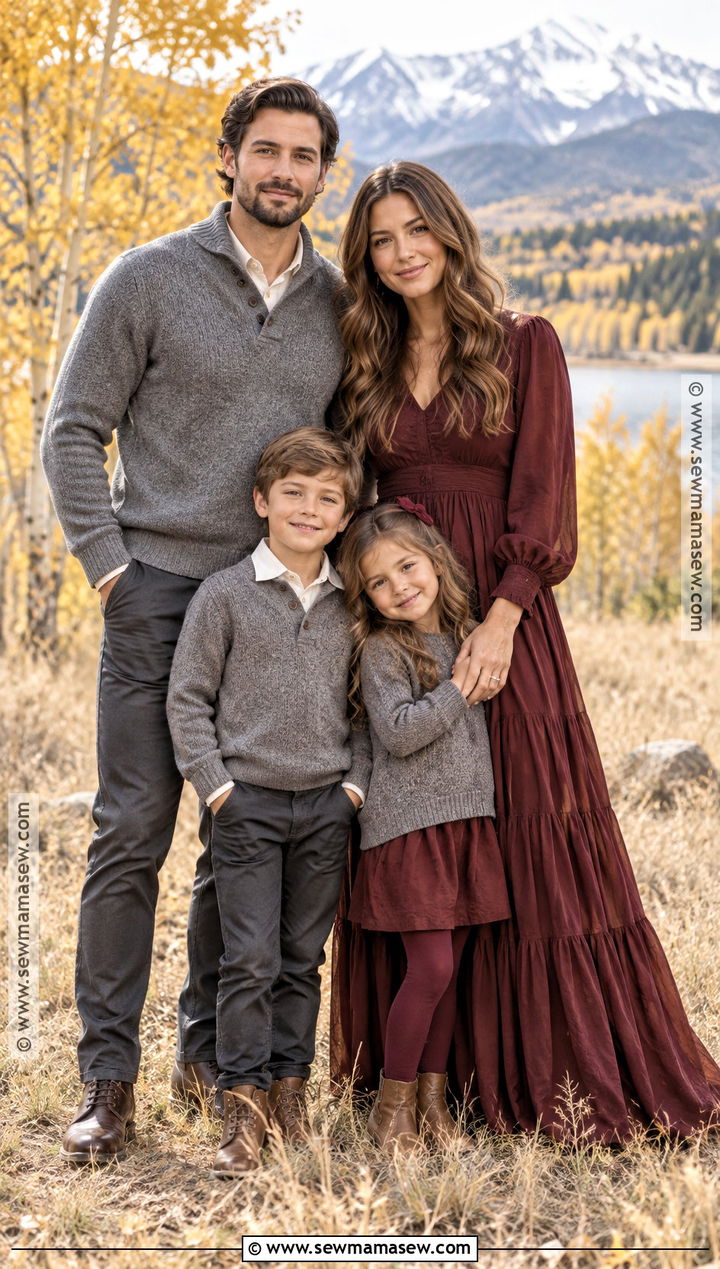 Burgundy And Gray Fall Family Photoshoot Outfit - 15 outdoor fall family photoshoot outfits