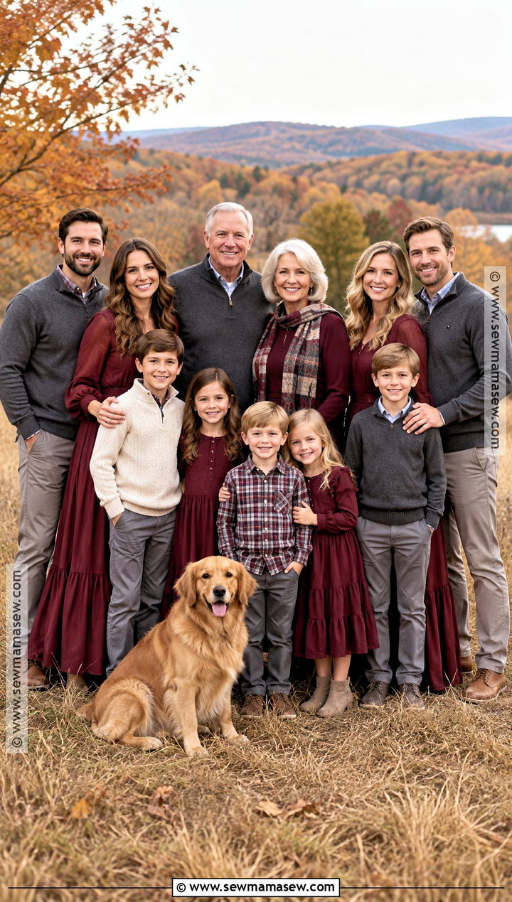 Burgundy And Gray Fall Family Picture Outfits - 15 fall large family pictures outfits
