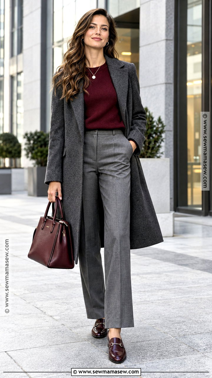Burgundy And Gray Fall Outfit - 20 fall colours outfit ideas