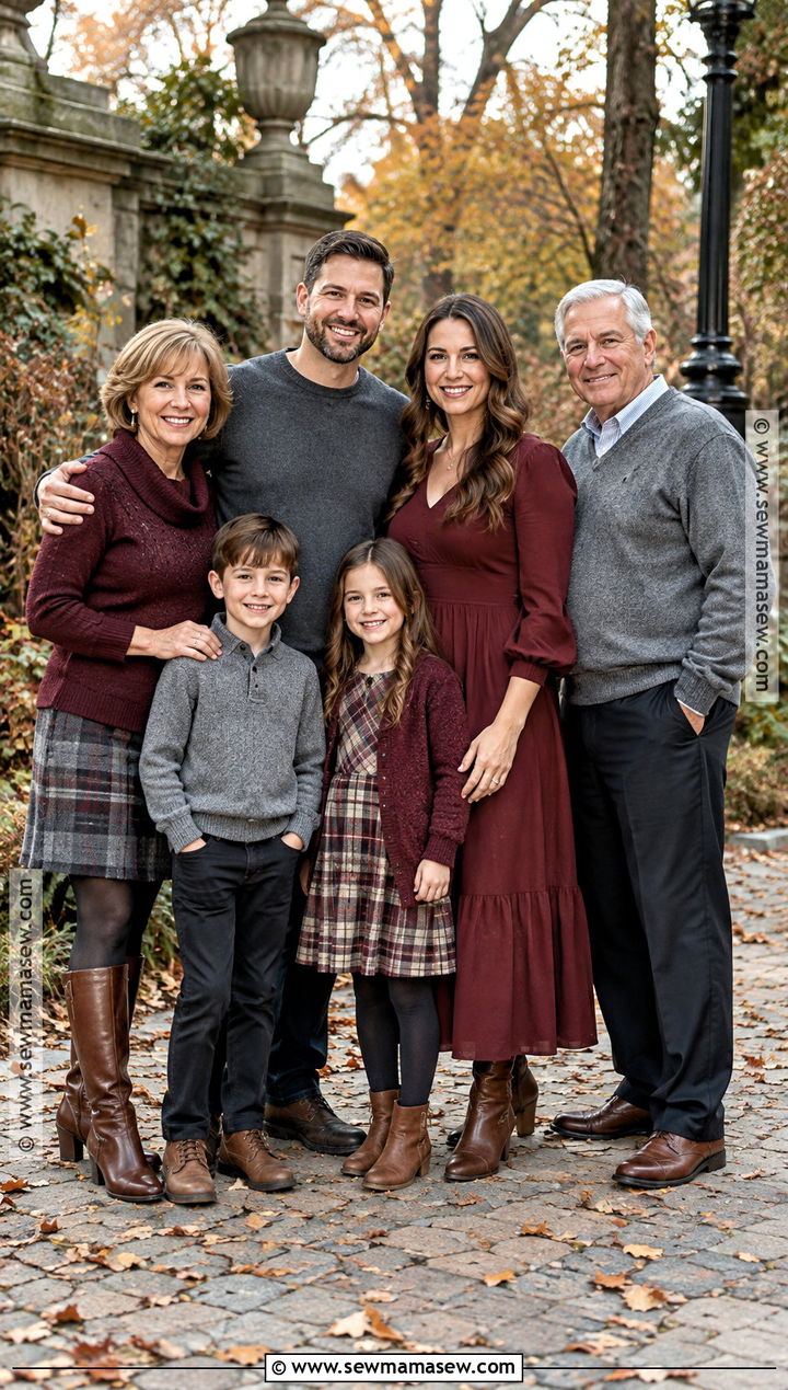 Burgundy And Gray Large Family Fall Photoshoot Outfits - 15 Large Family Fall Photoshoot Outfits