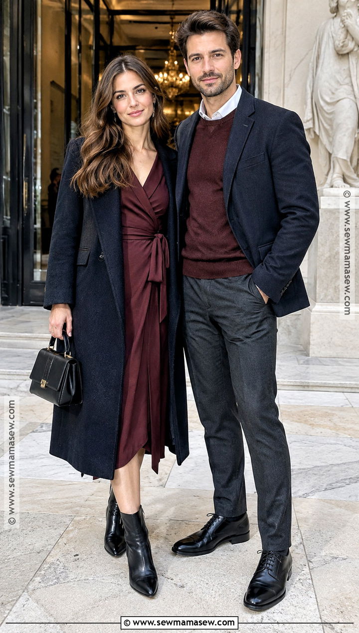 Burgundy And Navy Couple Autumn Outfit - 15 couples autumn outfits