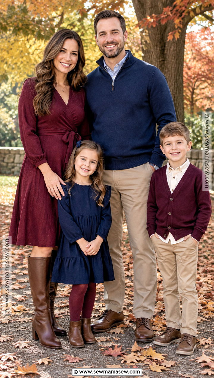 Burgundy And Navy Fall Family Photo Outfit - 20 fall outfit photoshoot family pics ideas