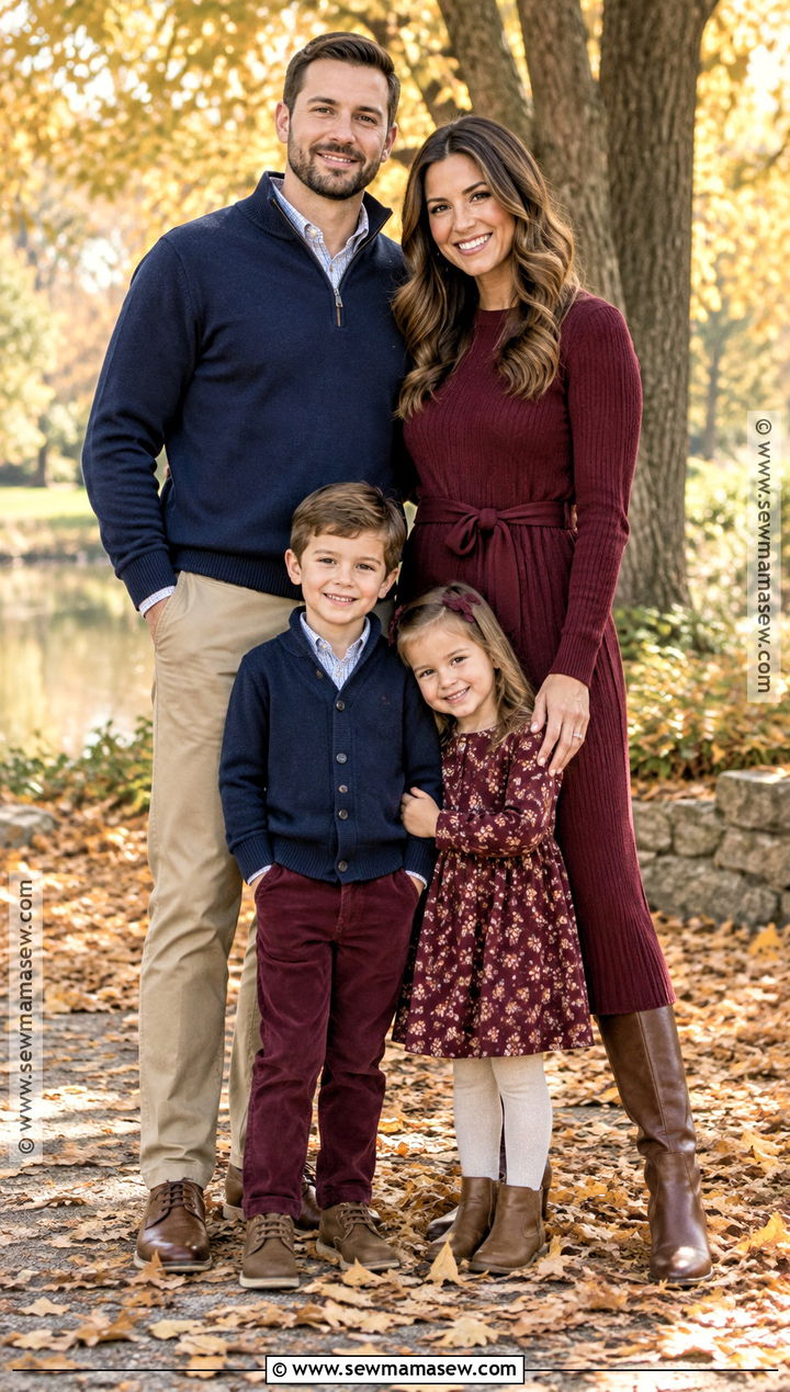Burgundy And Navy Fall Family Picture Outfit - 25 casual fall family picture outfits