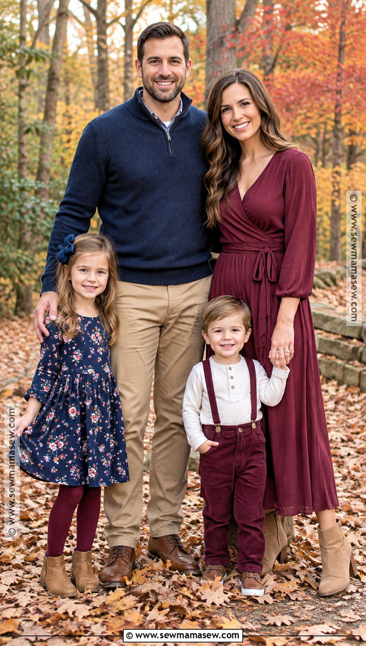 Burgundy And Navy Fall Family Portrait Outfit - 20 fall portrait outfits for family