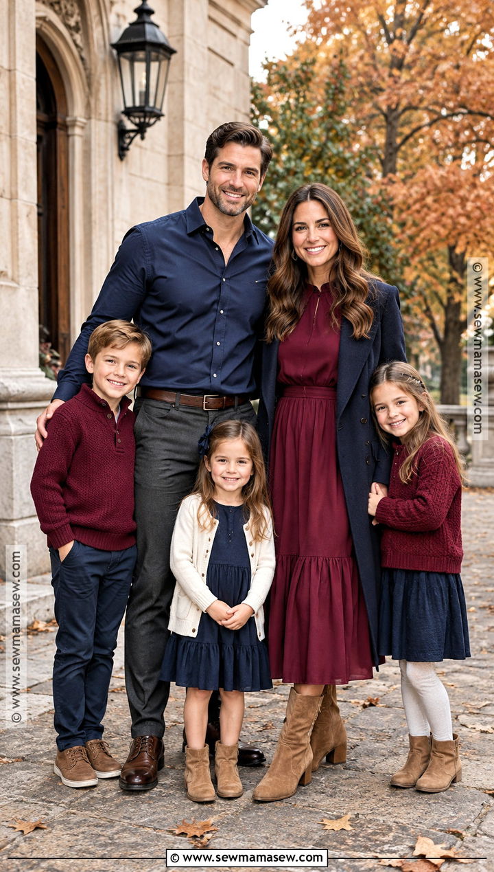 Burgundy And Navy Family Fall Photo Outfit - 15 family fall pics outfits