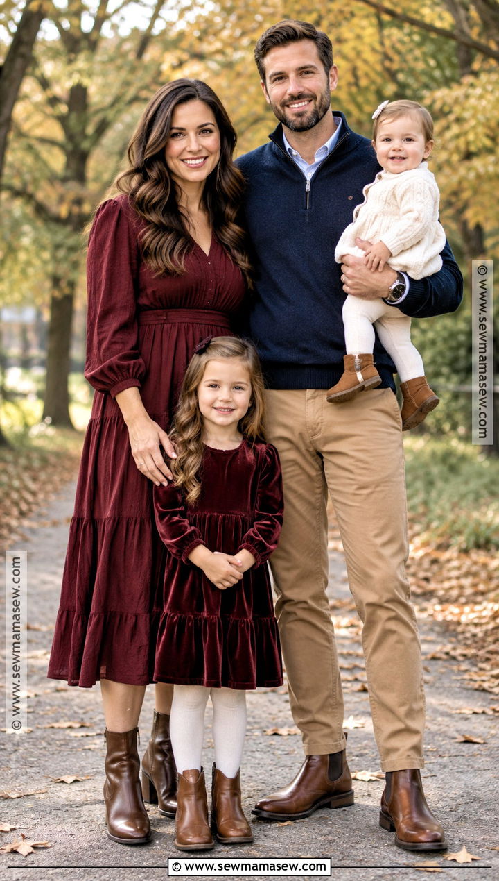 Burgundy And Navy Family Photoshoot Outfit - 25 autumn family photoshoot outfits