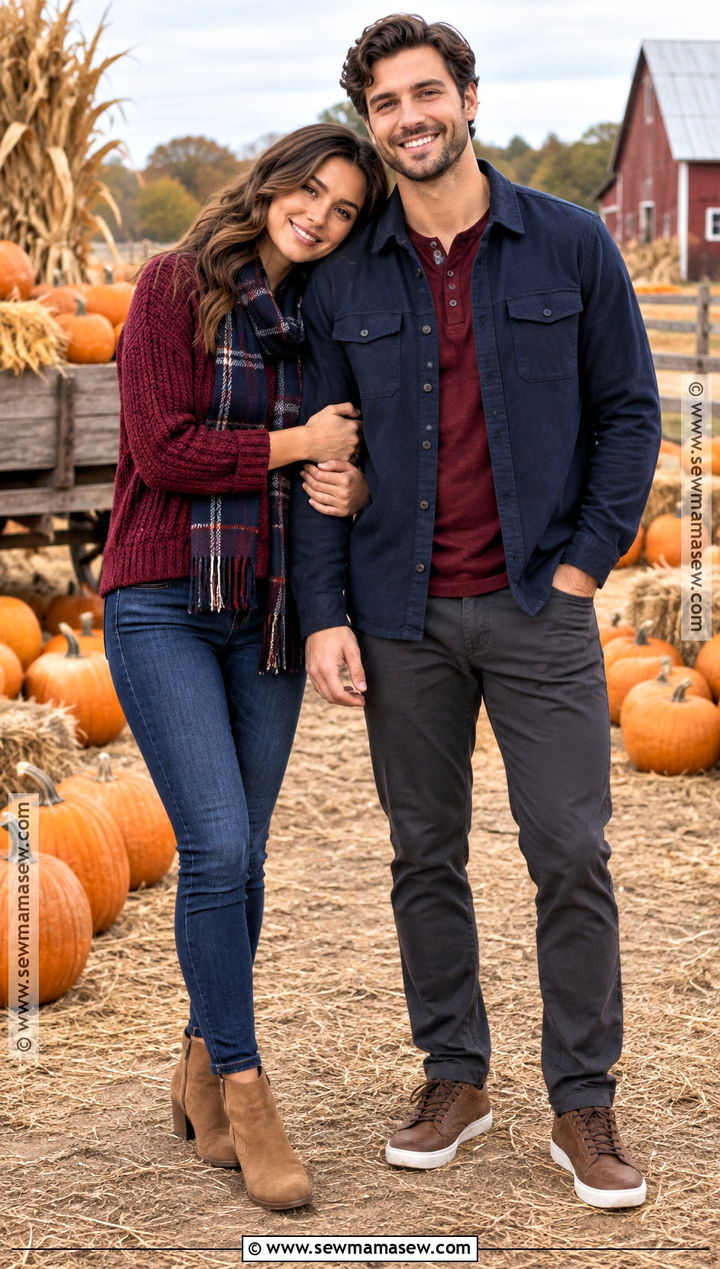 Burgundy And Navy Pumpkin Patch Couple Outfit - 20 matching pumpkin patch outfits for couples
