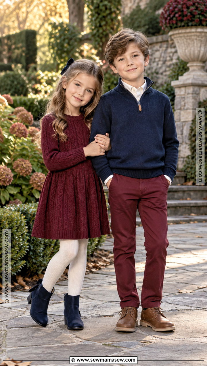 Burgundy And Navy Sibling Photoshoot Outfit - 15 Sibling Fall Photoshoot Outfits