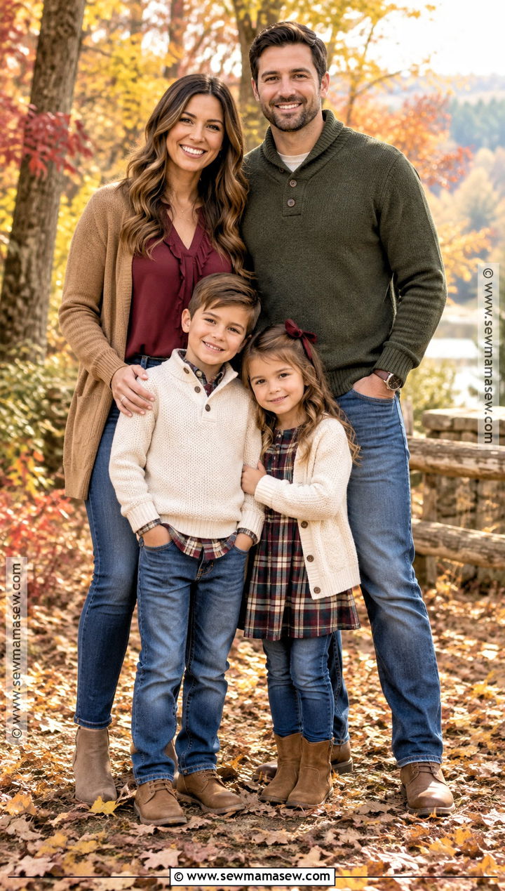 Burgundy And Olive Jeans Family Outfit - 20 fall family pictures outfits jeans