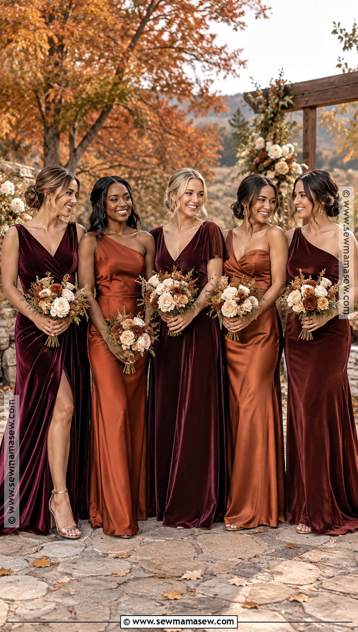 Burgundy And Rust Mismatched Bridesmaid Dresses - 20 fall bridesmaid dresses mismatched