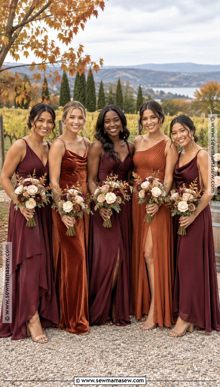 Burgundy And Rust Mismatched Bridesmaid Dresses - 15 Autumn Bridesmaid Dresses Mismatched