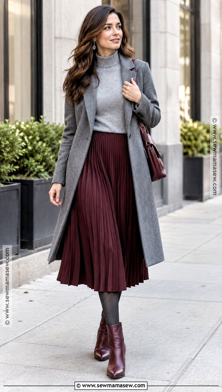 Burgundy And Soft Gray Fall Outfit - 15 Fall Outfits Color Schemes
