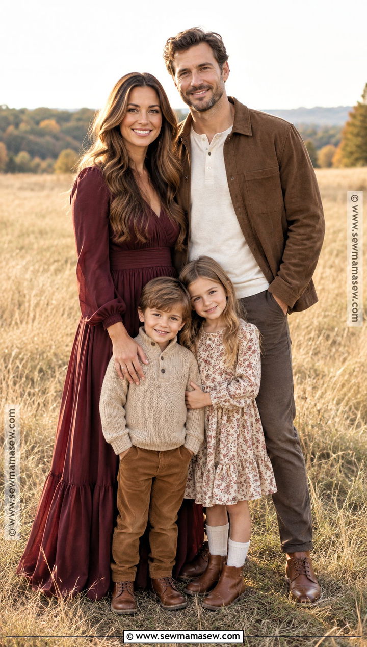 Burgundy And Tan Fall Family Picture Outfit - 25 outdoor fall family pictures outfits